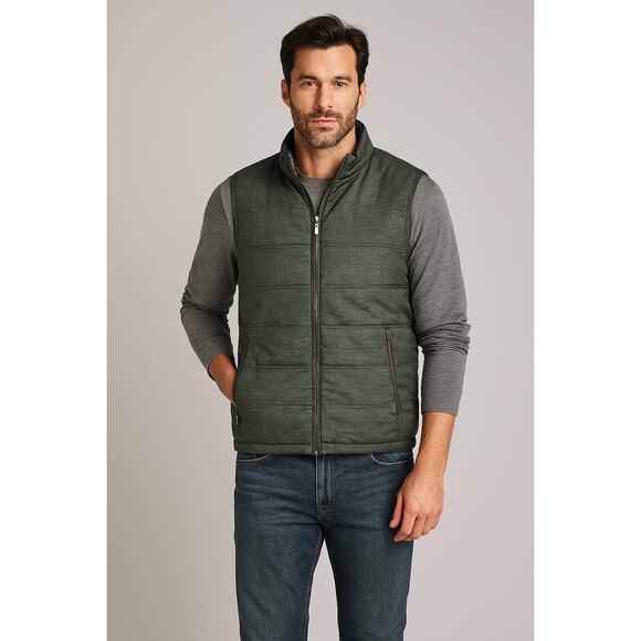 Tommy Bahama Crescent City Reversible Vest Gray Green Herringbone / Plaid Large - Picture 1 of 11